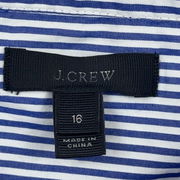 J Crew Top Womens 16 Funnelneck Striped Shirt Button Shoulder Blue White G9944 - Picture 6 of 9
